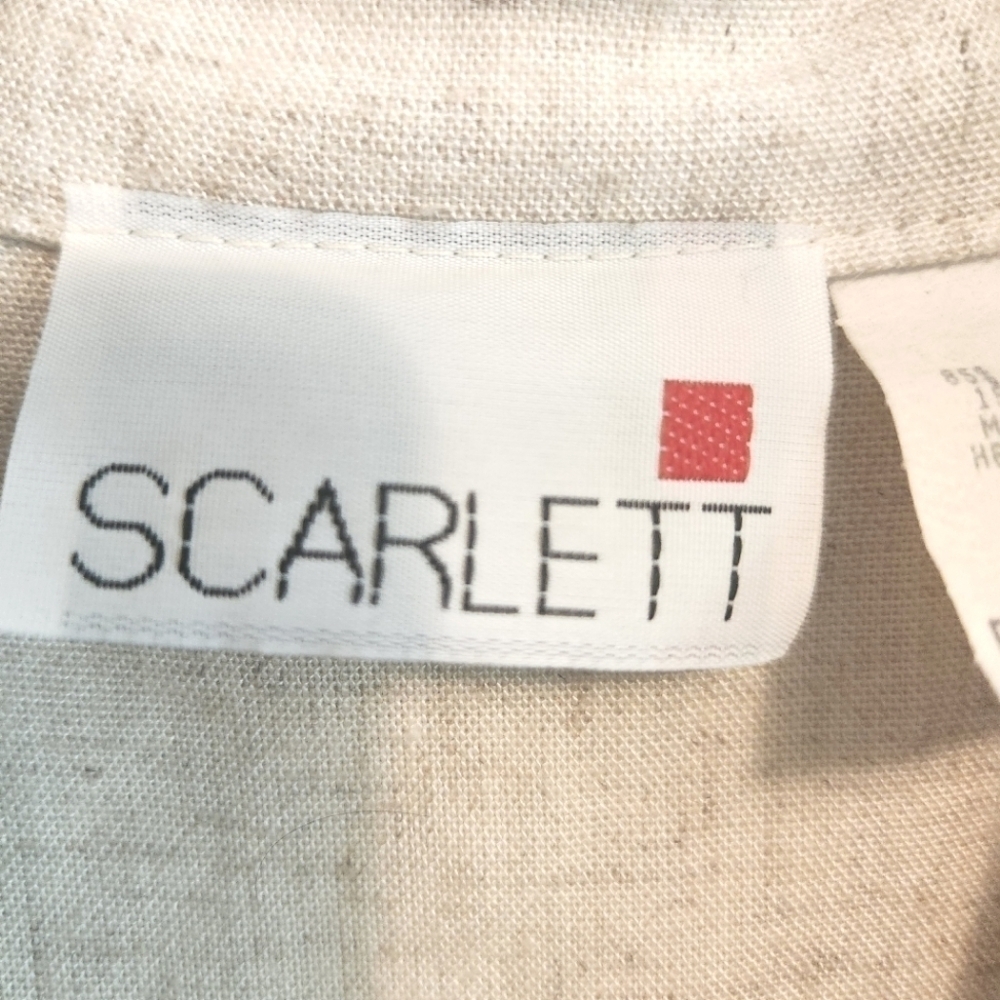 VINTAGE SCARLETT LINEN BLEND MIDI CREAM BUTTON FRONT DRESS SIZE 6 - Picture 6 of 8